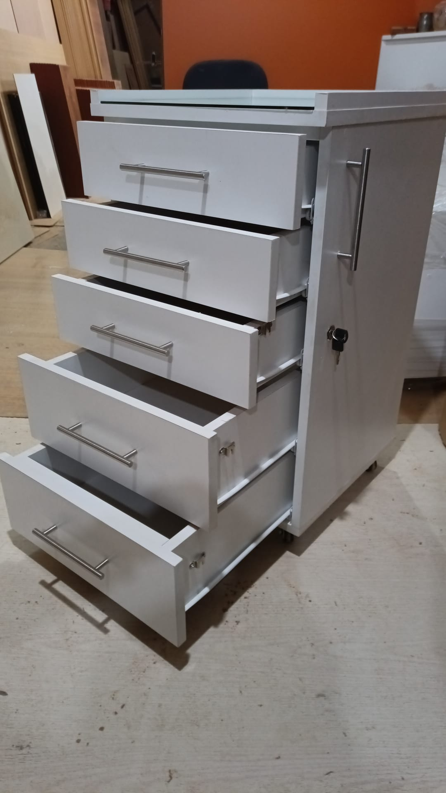 Cajonera 80cm - 5 Cajones con Guías Comunes - Blanco
