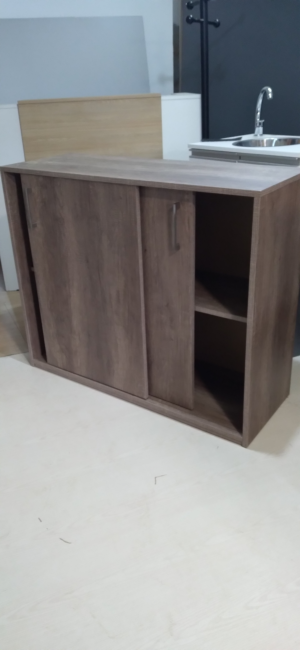 Mueble Archivador 1m - Estante y Puertas Corredizas - Nogal Oscuro - Image 2